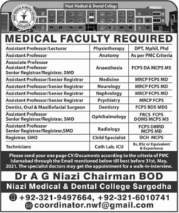 New Private Jobs in Niazi Medical & Dental College || in Sargodha, Punjab, Pakistan 2021