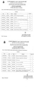 Punjab University B.com Part 1 & Part 2 Date Sheet 2022